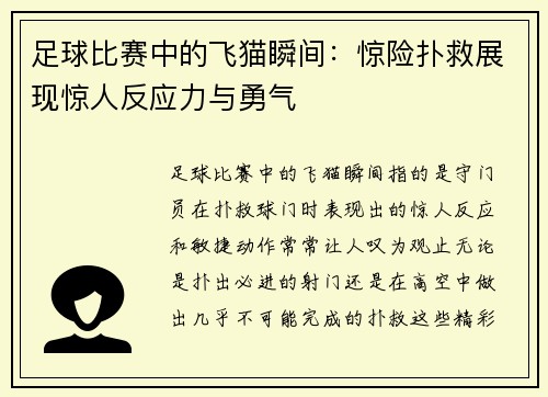 足球比赛中的飞猫瞬间：惊险扑救展现惊人反应力与勇气