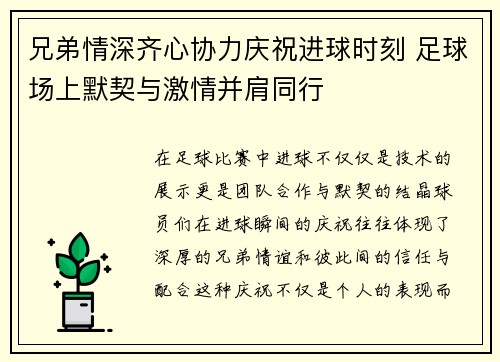 兄弟情深齐心协力庆祝进球时刻 足球场上默契与激情并肩同行
