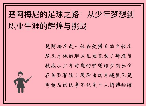 楚阿梅尼的足球之路：从少年梦想到职业生涯的辉煌与挑战