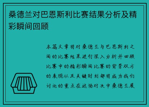 桑德兰对巴恩斯利比赛结果分析及精彩瞬间回顾