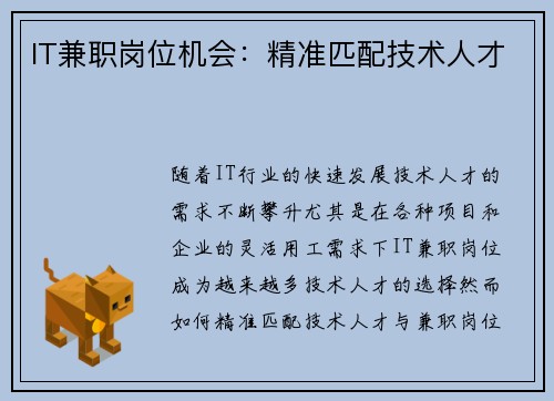 IT兼职岗位机会：精准匹配技术人才