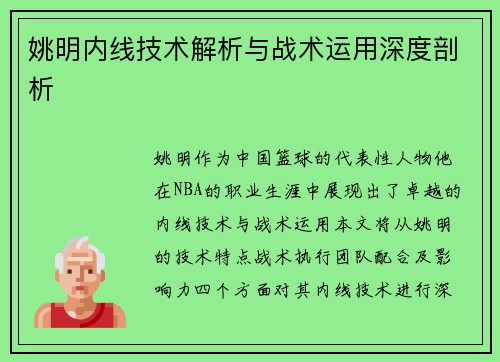 姚明内线技术解析与战术运用深度剖析
